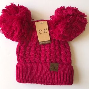 C.C Women's Hot Pink Pom Pom Knit Hat
